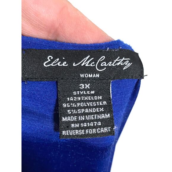 Elie McCarthy Blue Tunic V Neck Blouse Plus 3X Pleated Henley Flowy Stretch Boho - Picture 5 of 6